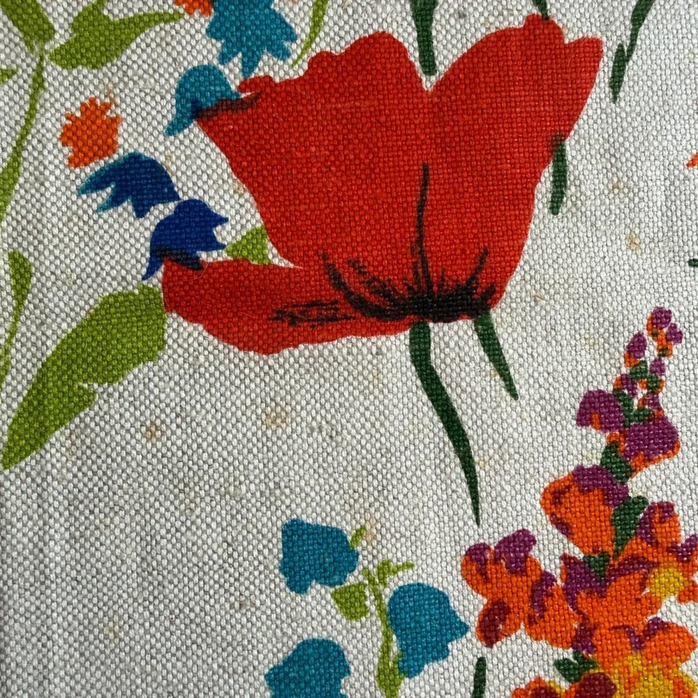 Vintage Small Tablecloth Linen Multi-Color Floral Poppy Sunflower UK Printed